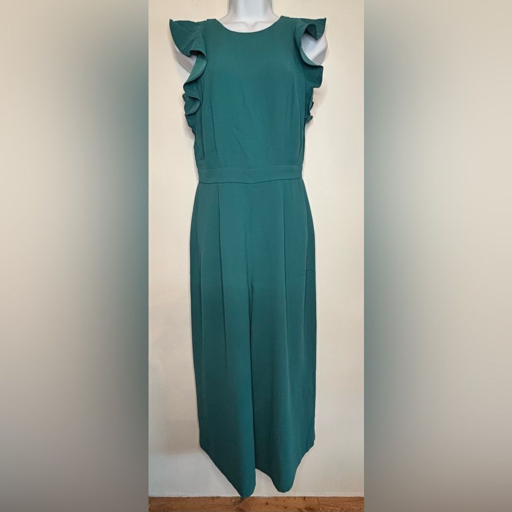 J. Crew EUC green ruffle sleeve wide leg jumpsuit Size 2